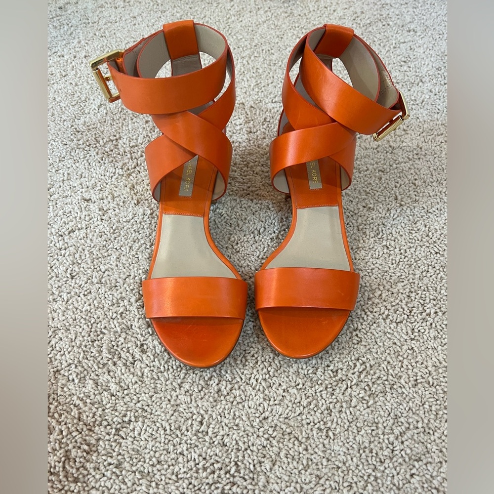 Michael Kors ankle wrap Orange Block Heel Sandals